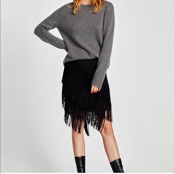Zara Dresses & Skirts - Zara suede fringe skirt size XS